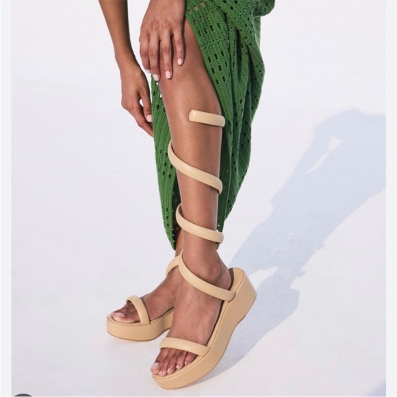 Cult Gaia 🧜‍♀️ Wrap Gladiator Tan Sandal Platform Wedges Mermaid Bohemian - Picture 2 of 7